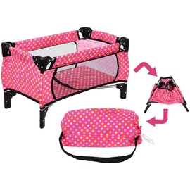 fash n kolor Doll Pack N Play Crib Polka Dot Design Fits up to 18" Dolls (Pink Polkadot)
