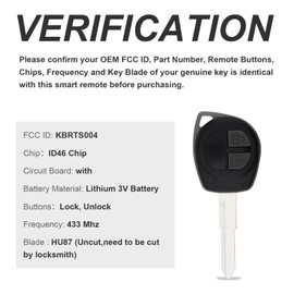 ePathChina - Llavero remoto con 2 botones sin llave sin cortar con chip ID46 para Suzuki Swift SX4 Alto JIMNY Vitara IGNIS Splash 2007-2013 433 MHz