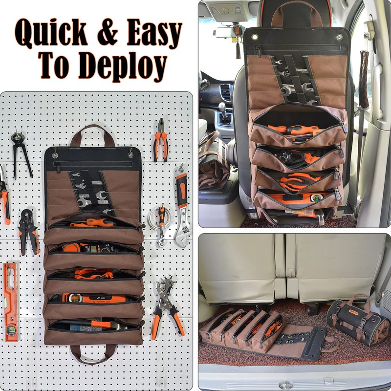 WELKINLAND Heavy-Duty Waxed Canvas Tool roll, 15-Pockets Tool Wrap Roll,