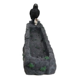Ebros Gift Edgar Poe The Nevermore Raven Crow Perching Graveyard Tombstone with Skull and Skeleton Hand Incense Burner or Holder Figurine Ossuary Death and Alchemy Decor Accent