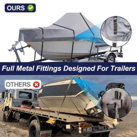 Zenicham 900D Center Console Boat Cover - Heavy Duty Boat Cover for Center Console Boat, Waterproof Trailerable fits 20'-22' Length, Beam Width up to 106" W, Gray