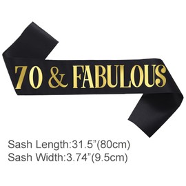 KETAOO 70 & Fabulous Birthday Sash, Gold Foil '70 & Fabulous' Black Satin 70th Birthday Sash for Men or Women Birthday Party Favors Decorations Gifts