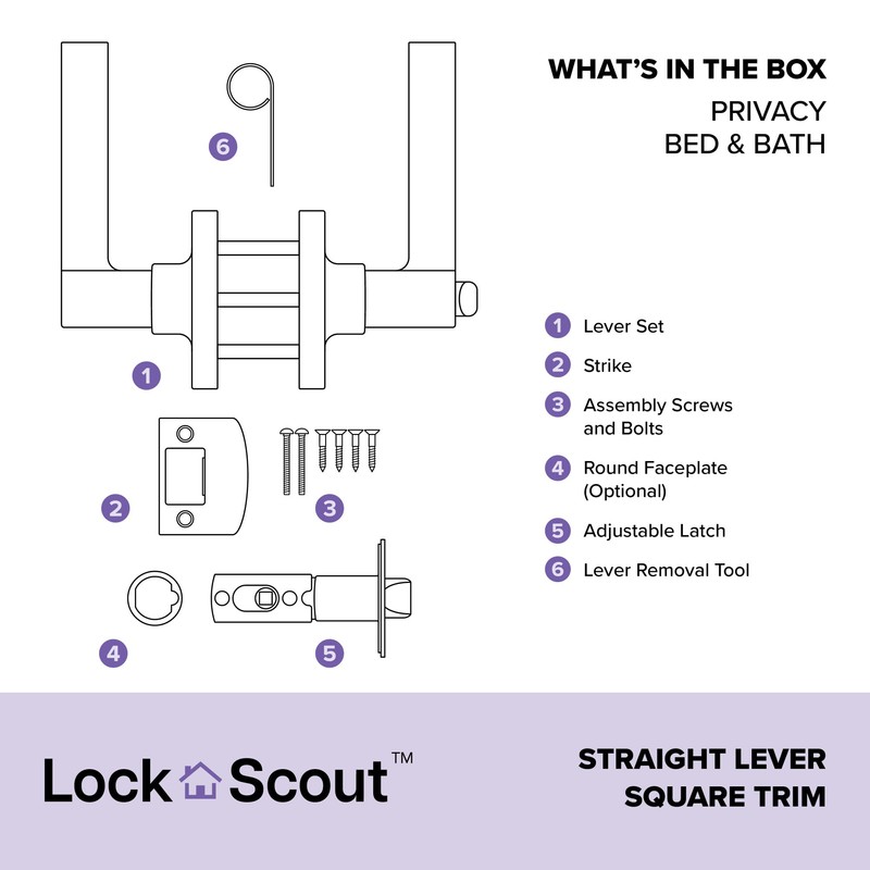Lock Scout Straight Lever with Round Trim Bedroom and Bathroom