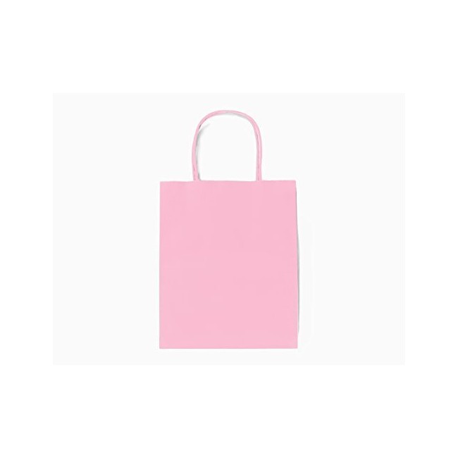 12CT Medium Light Pink Biodegradable, Food Safe Ink & Paper, Premium Quality Paper (Sturdy & Thicker), Kraft Bag with Colored Sturdy Handle