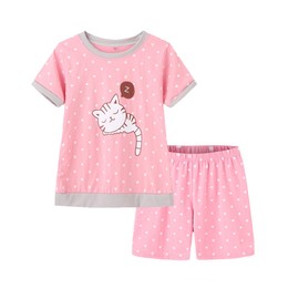 MyFav Young Girls Pajama Cute Cat Pattern Nighty Comfy Shorts Clothes Kids Sleepwear