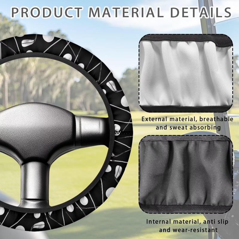 Knextrepoy Golf Cart Steering Wheel Covers, Black, 13-14 Inch, Polyester,