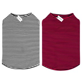 Dog Shirts Cotton Striped T-Shirts, Breathable Basic Vest for Puppy and Cat, Super Soft Stretchable Doggy Tee Tank Top Sleeveless, Fashion & Cute Color for Boys and Girls (L, Black+Red)