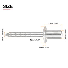 DTGN 6.4mm x 12mm (DXL) Blind Rivets - 25Pack - Good for Machinery Joining - 304 Stainless Steel Dome Closed End Rivet