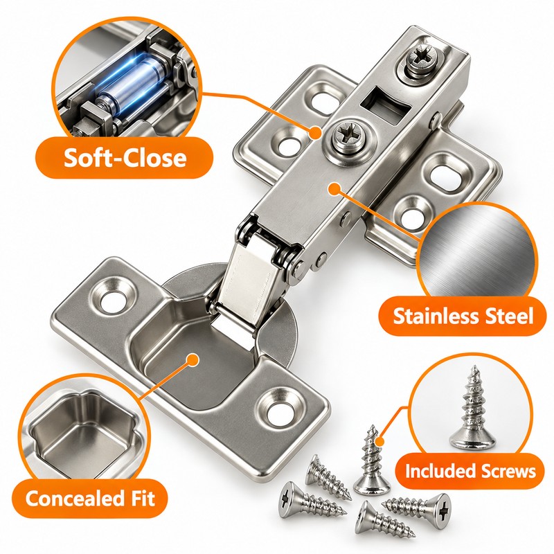10-Pack Stainless Steel Soft-Close Cabinet Hinges – Concealed Hydraulic Damper
