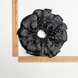 Black Large Lattice Ruffles Lace Women's Paisley Scrunchies for Hair, oversized lace floral hair ties ponytail Jumbo Big thick curly hairs bun