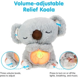 ZBATHTOY Schlummer Koala Cuddly Toy Schlummer Otter Schlummer Koala with Heartbeat, Otter Cuddly Toy with Breathing Motion and Music Anixety Koala Teddy for Baby Toddler (Grey)