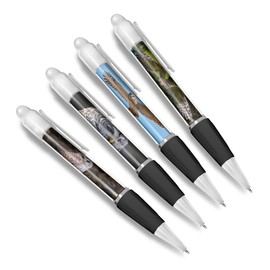 DV DESIGN Set of 4 Barred Owl White Ballpoint Pens - Birds Animal Nature Wildlife Wild Travel Portrait Boys Girls Men Women Theme Pen #79429