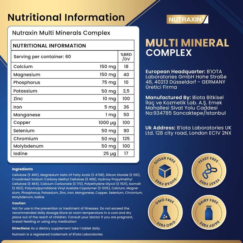 Nutraxin Multi Mineral Complex, 60 Tablets - 12 Essential Minerals