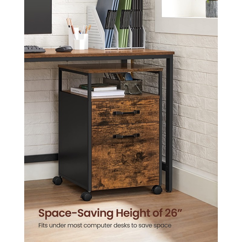 VASAGLE File Cabinet, Mobile Filing Cabinet with Wheels, 2 Drawers,