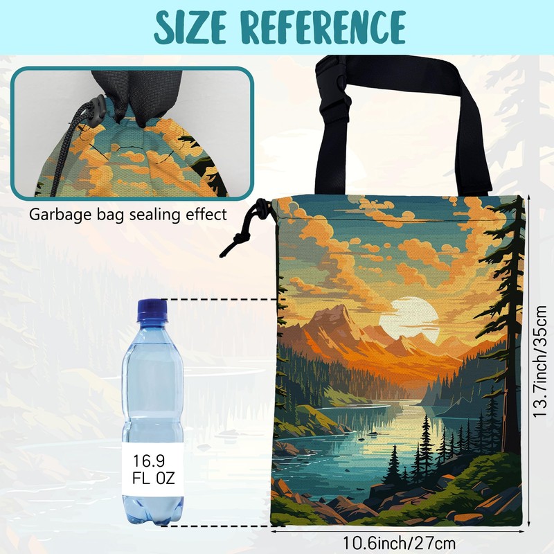 KXWQTRDD Car Garbage Bag Mountain Lake and Sunrise Drawstring Car