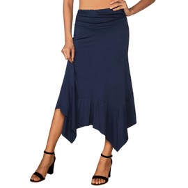 DJT Women's Flowy Handkerchief Hemline Midi Skirt Small Navy