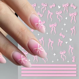 8Pcs Leopard Print Nail Art Stickers 3D Self-Adhesive Black Pink Bow-Knot Nail Decals Cute Tiny Bow French Line Nail Design Supplies Nail Decor Leopard Nail Accessories for Women Girls Nail Decoration