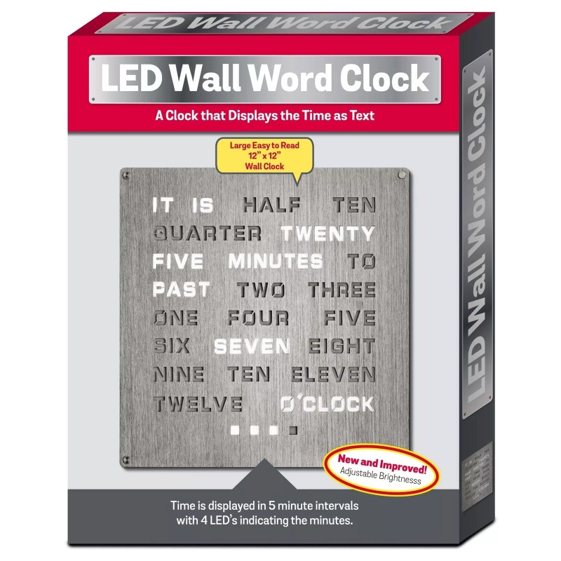 Tech Tools Light Up Aluminum Word Clock - Large 12"