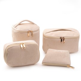 Cong.Lai 4er Set Kosmetiktasche Kulturtasche Damen: Kulturbeutel Make Up Tasche - Tragbare Schminktasche Makeup Bag Kinder Waschtasche Groß für Alltag und Reisen (Beige)