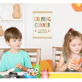 jirteax Calming Corner This Is A Safe Space Sign,Classroom Calm Down Corner Supplies,Toddler Reading Nook for Kids,12x16 Canvas Hanging Paintings Wall Art,Library Study Room Dorm Wall Decor