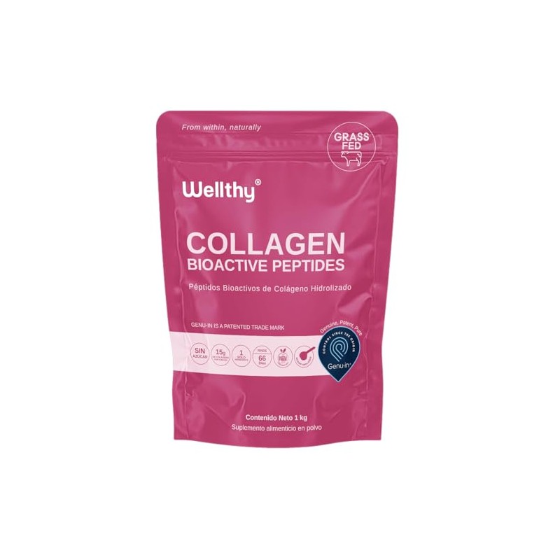 Wellthy Colageno Hidrolizado Puro 1kg Péptidos Colágeno Bioactivos Genu Porciones