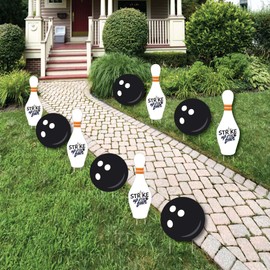 Big Dot of Happiness Strike Up the Fun - Bowling - Bowling Pins and Ball Lawn Decorations - Outdoor Birthday Party or Baby Shower Yard Decorations - 10 Piece