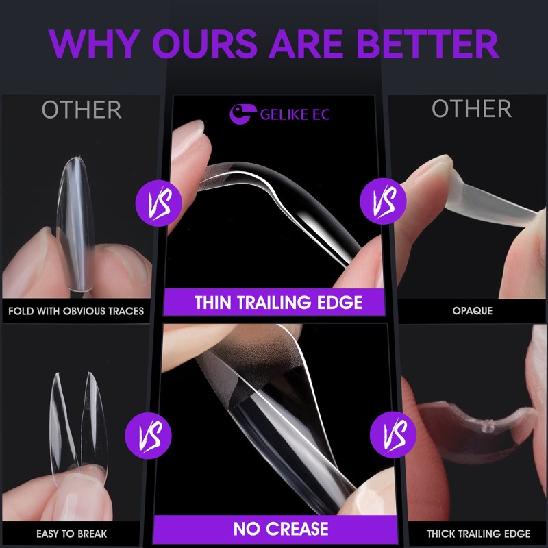 Gelike EC Medium Almond Nail Tips – Full Cover Soft