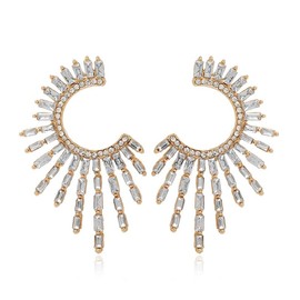 DIAMANTIO 18K Gold Plated Sunburst Hoop Drop Earrings with Cubic Zircon – Radiant Statement Earrings for Women, Bold Party Jewelry