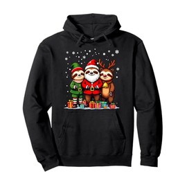 Cute Christmas Sloths in Santa Elf and Reindeer Costumes Pullover Hoodie