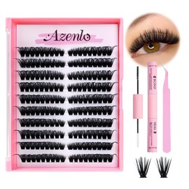 Azenlo Natural Lash Clusters Kit Wispy Eyelash Clusters 120 pcs Cluster Eyelash Extensions C Curl Individual Lashes 10-16 mm Mix Length Natural Look (Left&Right 80D KIT 120Pcs)