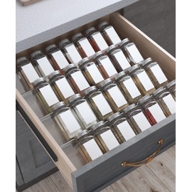 Antimbee Spice Drawer Organizer, 4 Tier- 4 Pack Acrylic Spice Rack Tray for Drawer, Expandable From 13" to 26" Kitchen Spice Rack Tray for Countertop Holds up 28 Spice Jars (Jars not Include)