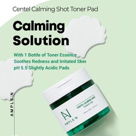 Pore Minimizing and Redness Relief Soothing Toner Pads, Face Exfoliant with Centella Asiatica Extract and Bamboo Extract – AMPLE:N Centel Calming Shot Toner Pad 60 Sheet 100ml (3.38 fl.oz.)