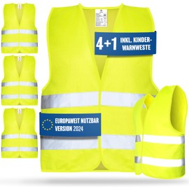 HELDENWERK Car High Visibility Vest 2023/2024 Can Be Used Europe-Wide - Reflective Safety Vests Including Children's Vest (4 Pieces + 1) - Safety Vest, Breakdown Vest