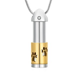 QGJNSGC Paw Urn Necklace for Ashes Paw Print Cylinder Bar Cremation Jewellery Memorial Keepsake Urn Pendant for Women Men Pet Cat Dog Urn Holder, Stainless Steel, Cubic Zirconia