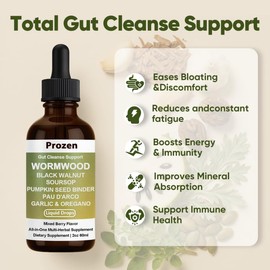 PROZEN Wormwood Gut Cleanse & Detox Drops – Nuvian Black Walnut,Clove, Soursop, Pumpkin Seed, PAU D’Arco, Garlic & Oregano – Mixed Berry Digestive Support, Energy & Nutrient Absorption, 2 fl oz
