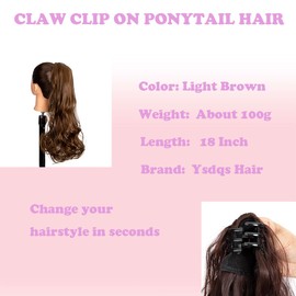 Claw Ponytail Extension Hair Piece Elastic Drawstring Synthetic Hair Ponytail Extension for Women (B-Light Brown, Curly45cm)