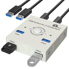 Conmutador USB 3.0 2 computadoras que comparten USB A 4 puertos USB Switcher para compartir teclado y mouse, impresora/escáner concentrador de interruptor USB para dos computadoras con 2 cables USB