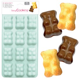 SCRAP COOKING 6723 Marshmallow Bears Silikonform, 12 Formen für Schokolade und Kuchen, weiches Backutensil, geeignet für Backöfen und Gefrierschränke, 25 x 12,5 x 1,5 cm, Wassergrün