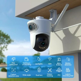 TMEZON Dual Lens 4MP WiFi Security Camera Zoom Outdoor Home Night Vision CCTV PTZ HD