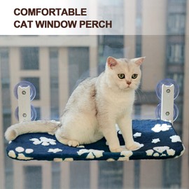 Yaning Cat Window Perch, Foldable Cat Window Hammock with Cute 3D Textured Flower Cover and Strong Suction Cups, Cordless Window Seat Bed for Indoor Cats (Navy Paw, Large)