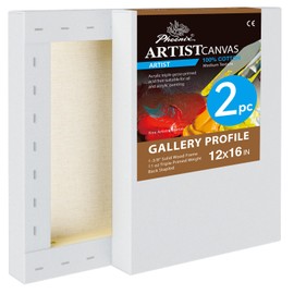 PHOENIX 12x16 Inch 2 Pack Gallery Canvas - 1.5 in Thick Canvases for Painting - Deep Edge 100% Cotton 11 Oz. Gesso Primed White Blank Professional Canvas Oil & Acrylic Paints