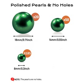255Pcs Green Vase Filler Beads for Centerpieces, No Hole Faux Pearl for Vases Filler Decoration, 8/14/18mm Pearls Beads for Wedding Home Party Floating Candle Decor