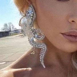wekicici Vintage Snake Earrings Rhinestone Snake Studs Dangle Earrings Large Sparkly Crystal Snake Drop Earrings for Women Girl (Style 2, Gold)