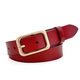 Macoking Women's Belt, Thick, Cowhide Leather, Durable, Golf, Large Size, Soft, Casual Belt, Suit, Business, Stylish, Birthday, Gift, Women's, Popular 3 Colors Available, red