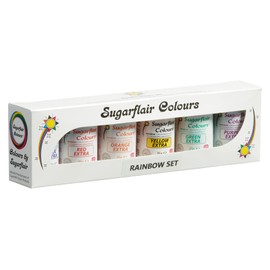 Sugarflair Lebensmittelfarbe Max Konzentriert Set/6, Max Concentrate Paste Colour Lebensmittel Farbstoff Hoch Konzentriert, EXTRA Blue, Red, Orange, Yellow, Green, Purple - 6x25g