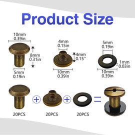 SHSMPXOY 20 Sets Chicago Book Screws Stainless Steel M5 x 8 mm Chicago Screws Bookbinding Screws Screw Rivets for Leather, Bags, Books, Collars, Backpacks, Dog Leads (Bronze)