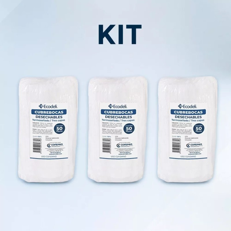 ECODELI Cubre Bocas Termosellado Desechable Triple Capa (150 Pz)