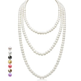 HALUKAKAH 1920s Long Pearl Necklace for Women - Exquisite Natural Cultured Pearls - Luxurious 8mm Strand with Timeless Elegance - Creamy White Length 150cm - Perfect for Special Occasions