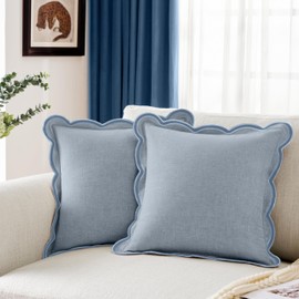 Ohocut Scalloped Pillow Cover Pack of 2 Spring Chenille Decorative Throw Pillow Covers Cute Boho Couch Pillow Covers Aesthetic Funky Preppy Pillow Cases for Sofa Living Room (Misty Blue, 20x20 Inch)