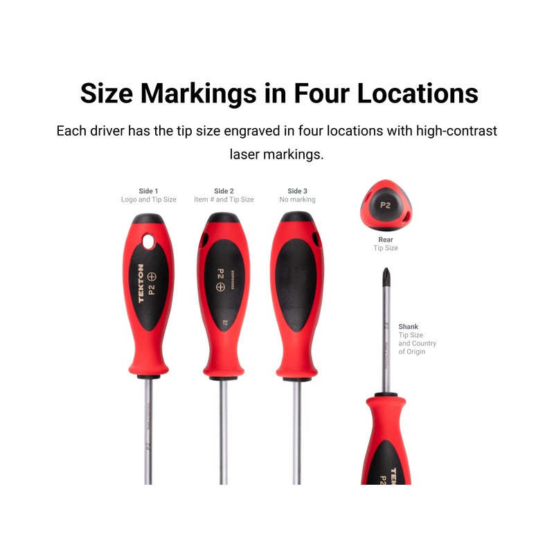 TEKTON Phillips Screwdriver Set - 4, 8 Inch Shanks, 8-Piece